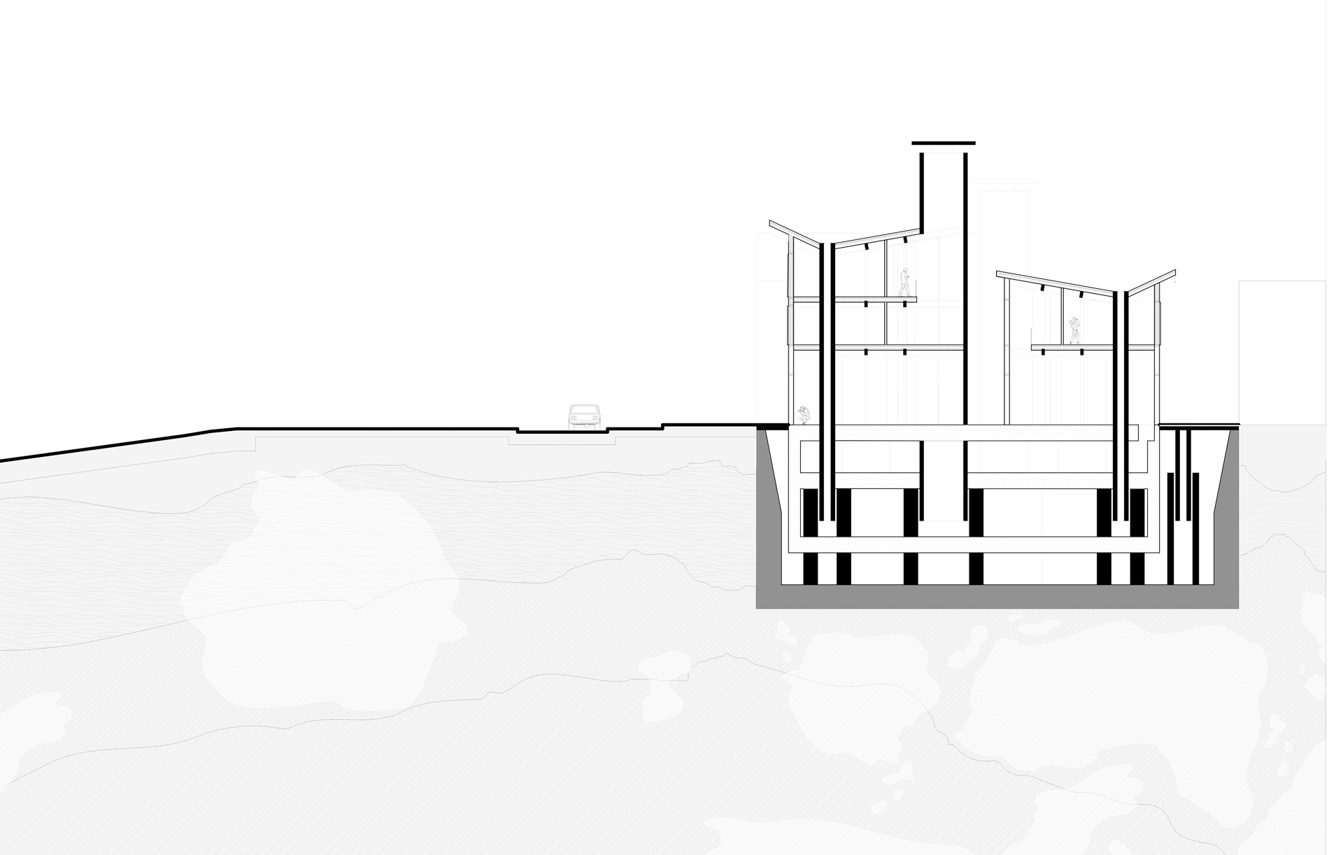 Coupe de projet d'un centre de recherche et de logements à dunkerque