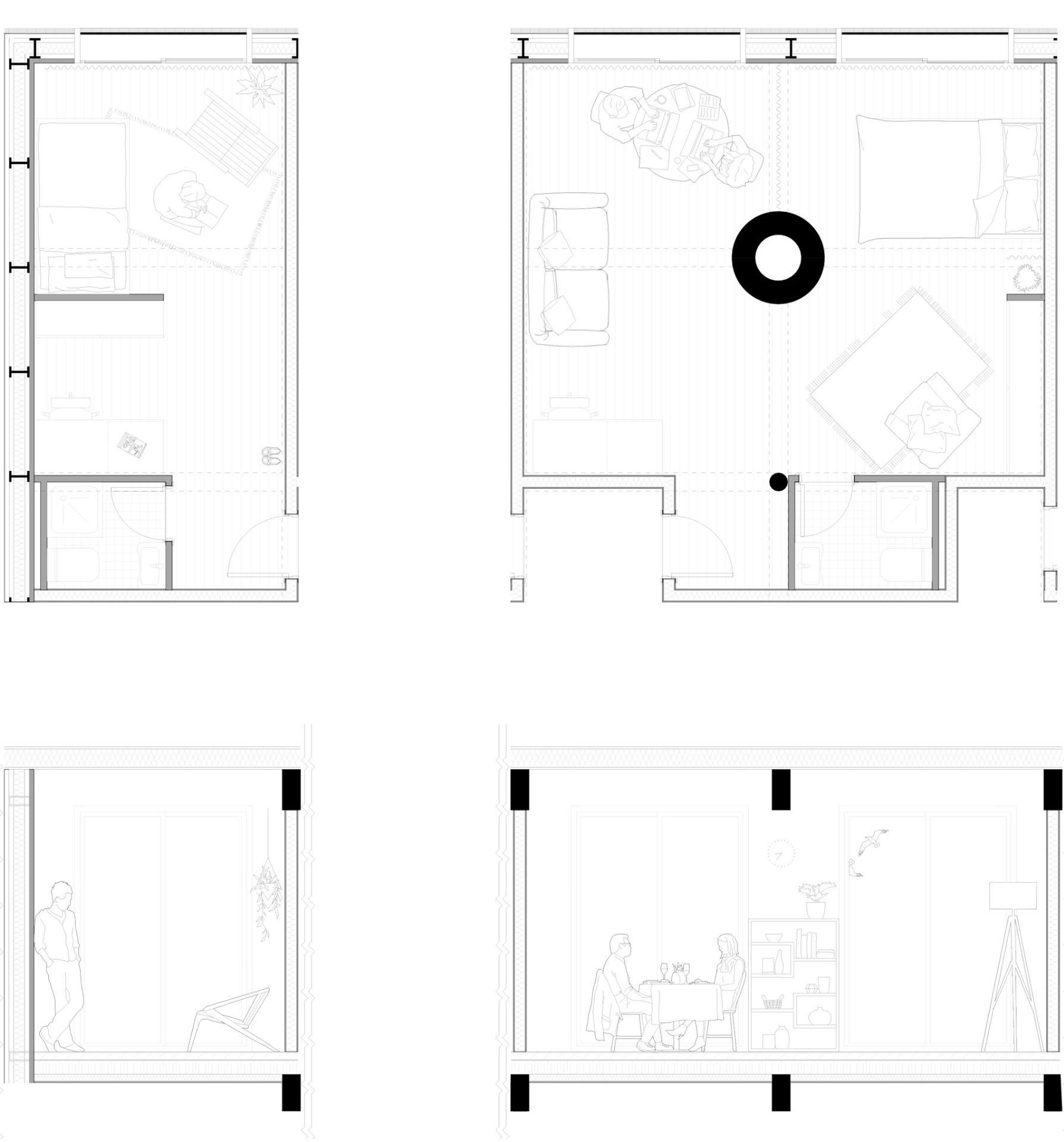 Plan et coupe typologie projet d'un centre de recherche et de logements à dunkerque