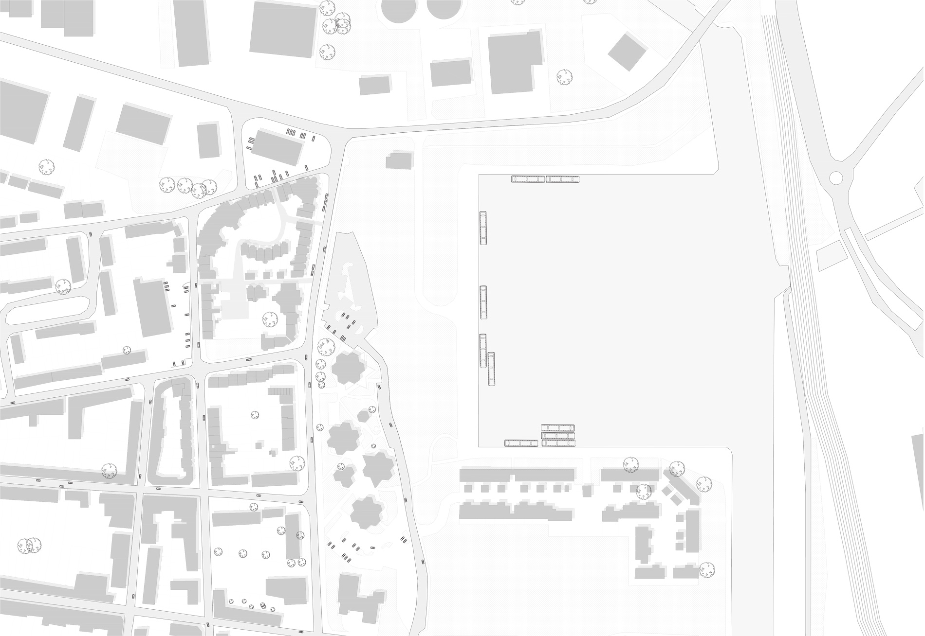 Plan masse existant d'un projet de logements et parc Dunkerque