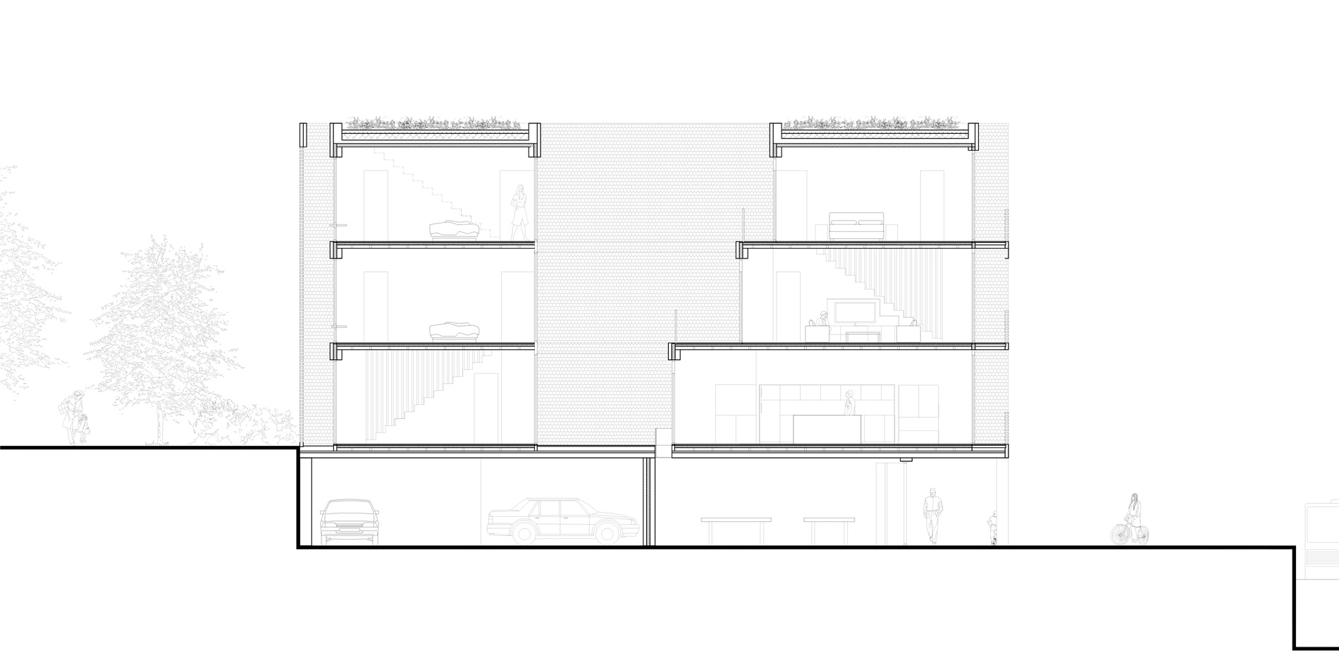 Coupe d'un projet de logements et parc Dunkerque