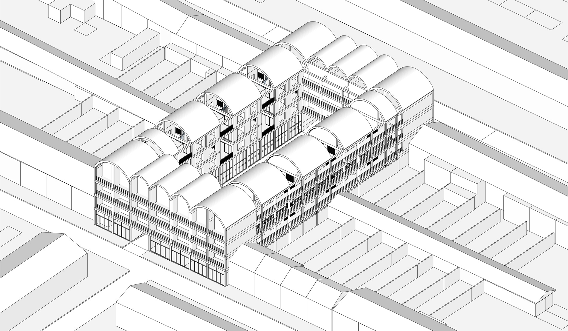 Axonometrie d'un projet de logements à Dunkerque