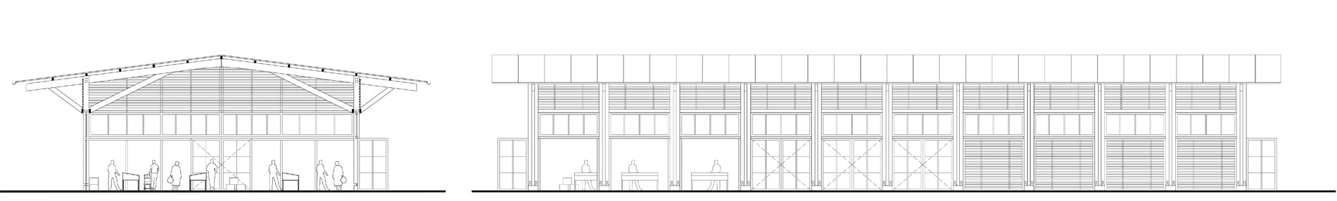 Coupe elevation d'un projet de halle de vente directe à Dunkerque